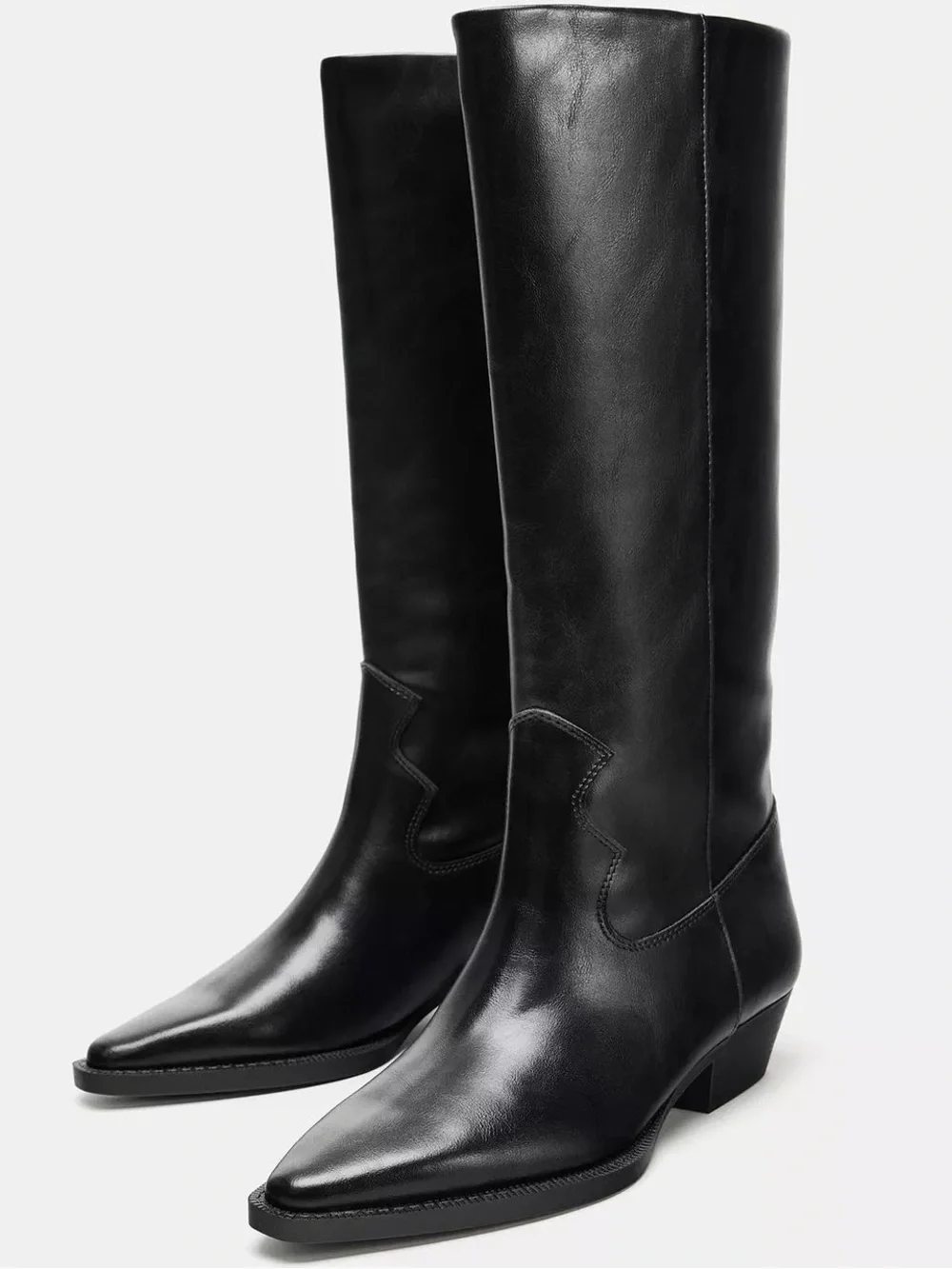 Zara Black Over-the-Knee Leather Boots